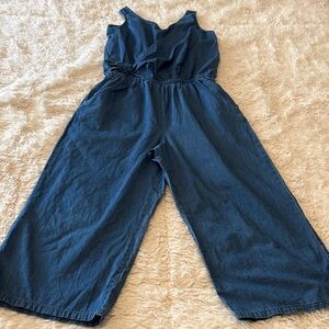 Cat & Jack Dark Blue Denim Ruffle Jumpsuit size 10/12